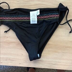 Justice Black Bikini Bottom with Pink and Yellow Stitching